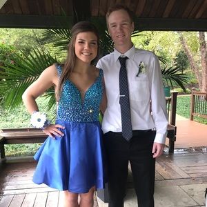 Blue Beaded Homecoming Dress